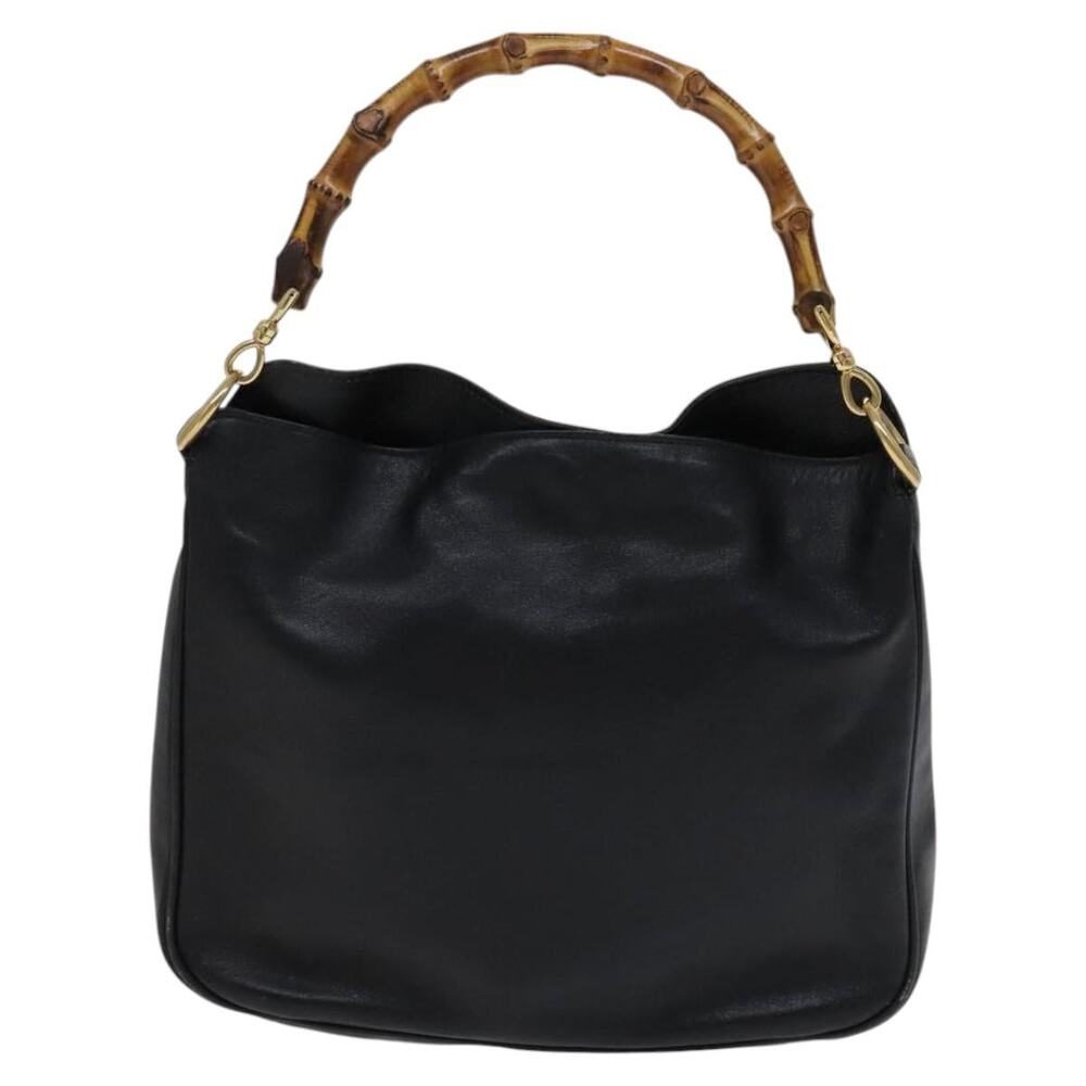GUCCI Bamboo Hand Bag Leather Black Gold 001 2113 001 2113 - Picture 2 of 16